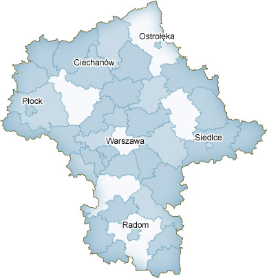 Mapa województwa Mazwieckiego